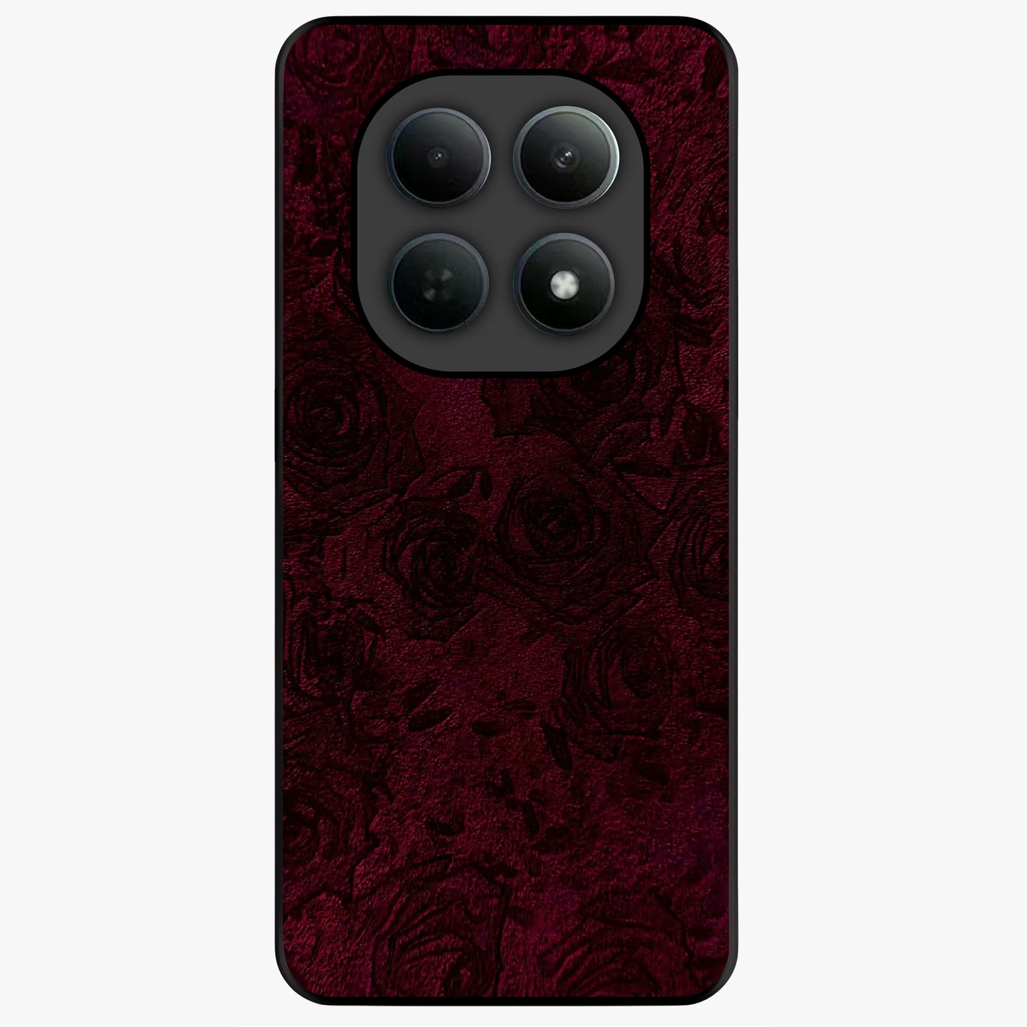 Crimson Fade Flow Glass Case showing flat back view with flowing crimson gradient artwork and glossy glass finish.