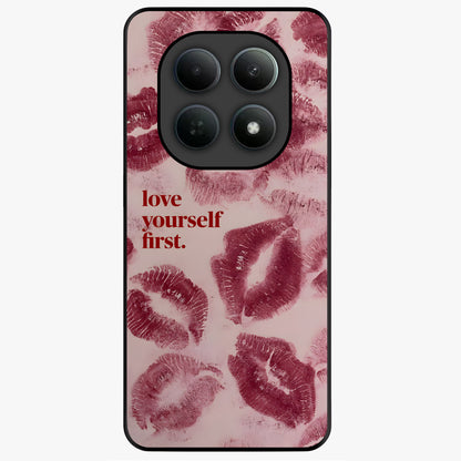 Crimson Kiss Love Glass Case showing flat back view with romantic crimson themed artwork and glossy glass finish.