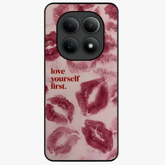 Crimson Kiss Love Glass Case showing flat back view with romantic crimson themed artwork and glossy glass finish.