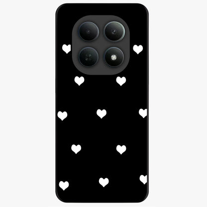 Cute And Simple White Hearts Glass Case showing flat back view with minimal white heart pattern and glossy glass finish.