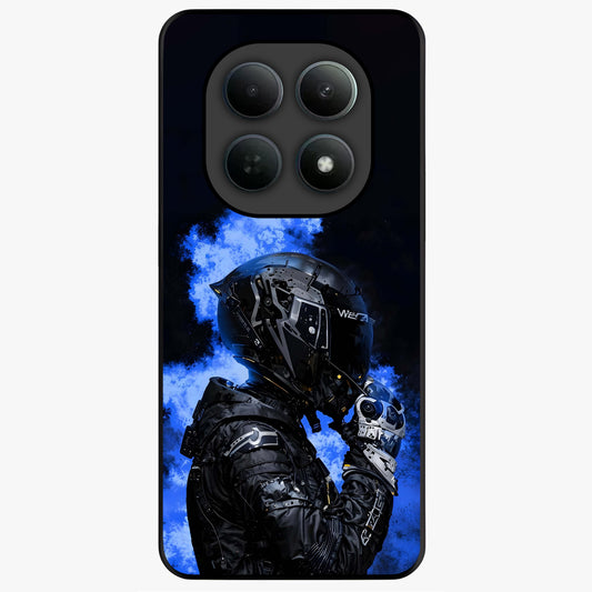 Cyber Sentinel Protocol Glass Case showing flat back view with futuristic cyber themed artwork and glossy glass finish.