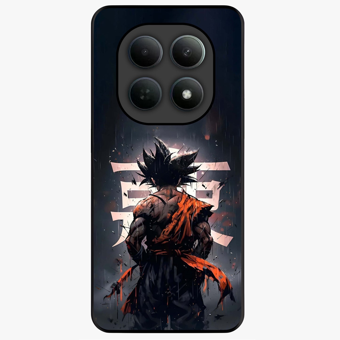 Dark Warrior In Rain Glass Case showing flat back view with warrior artwork in rainy atmosphere and glossy glass finish.