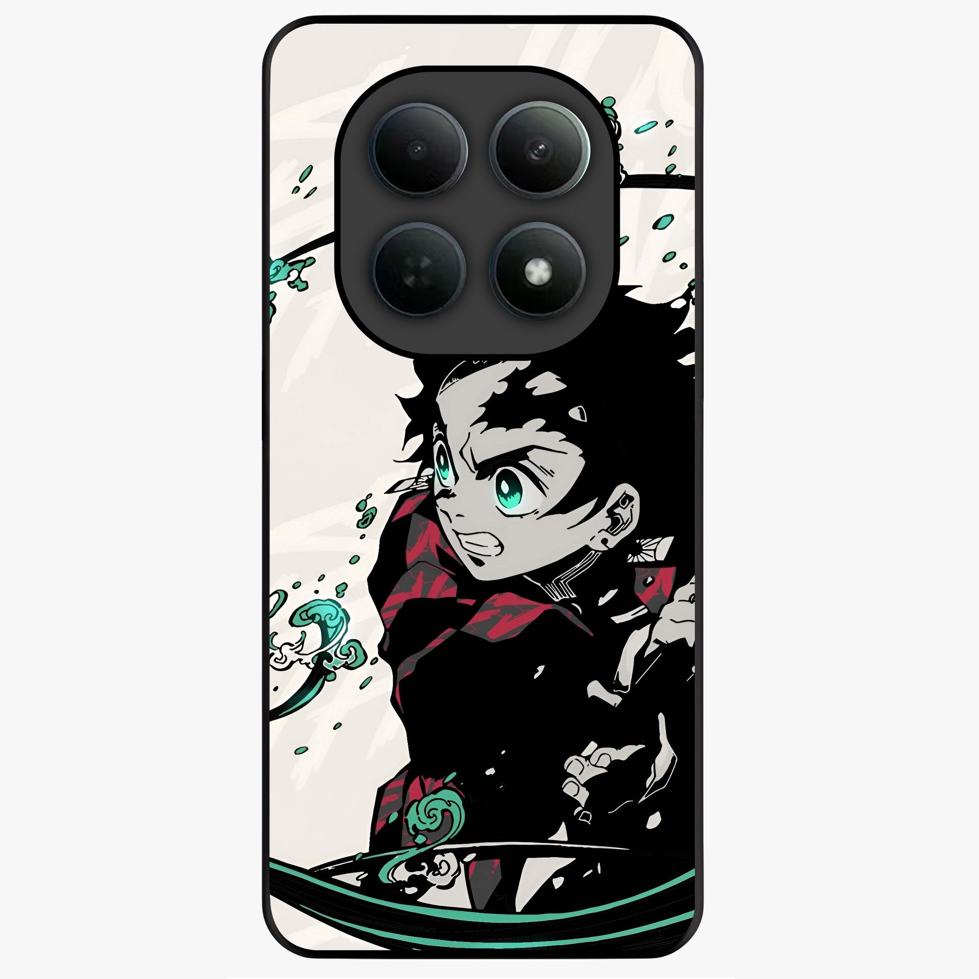 Demon Slayer Glass Case showing flat back view with bold anime inspired artwork and glossy glass finish.