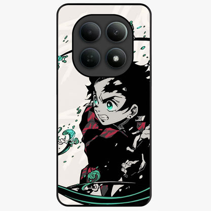 Demon Slayer Glass Case showing flat back view with bold anime inspired artwork and glossy glass finish.