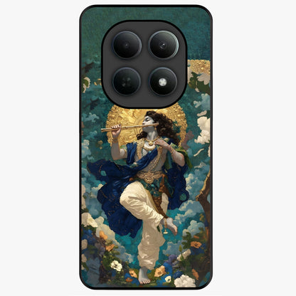 Divine Krishna Art Glass Case showing flat back view with Lord Krishna artwork and glossy glass finish.