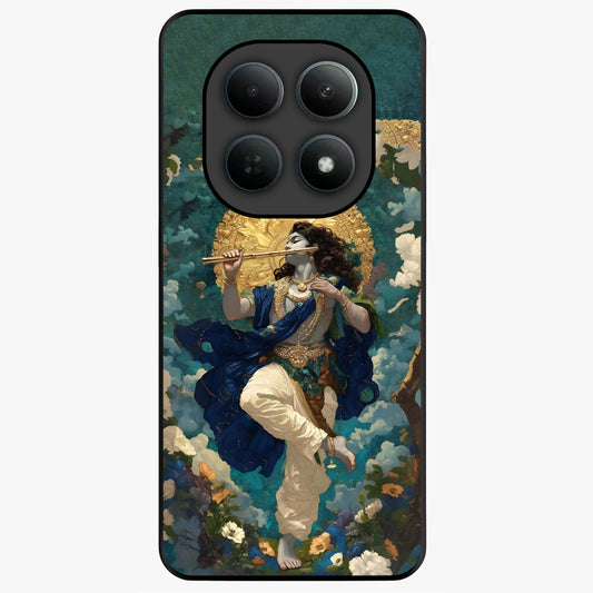 Divine Krishna Art Glass Case showing flat back view with Lord Krishna artwork and glossy glass finish.