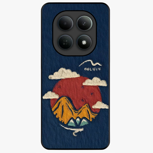 Dream Beyond Mountains Glass Case showing flat back view with scenic mountain landscape artwork and glossy glass finish.