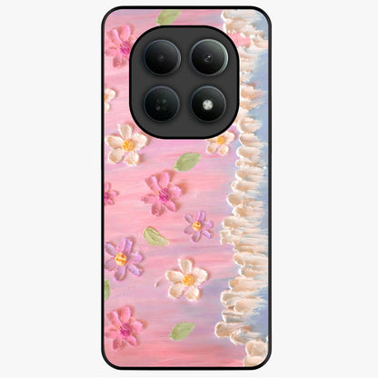 Dreamy Painted Garden Glass Case showing flat back view with artistic painted floral garden artwork and glossy glass finish.