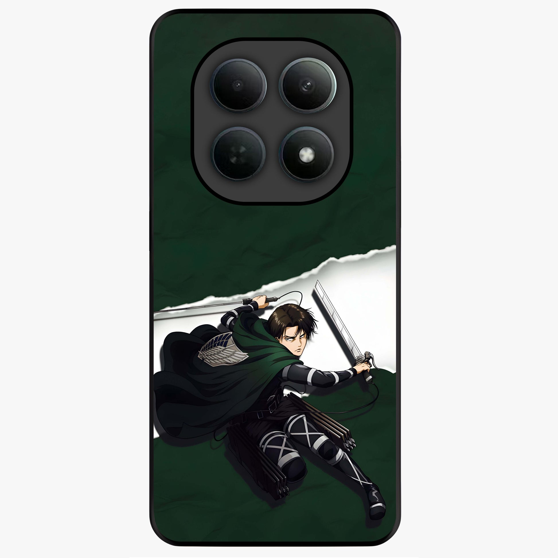Emerald War Vanguard Glass Case showing flat back view with powerful warrior themed artwork and glossy glass finish.