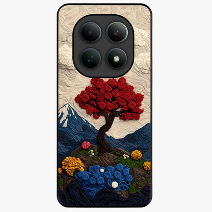 Eternal Nature Tapestry Glass Case showing flat back view with intricate nature tapestry artwork and glossy glass finish.