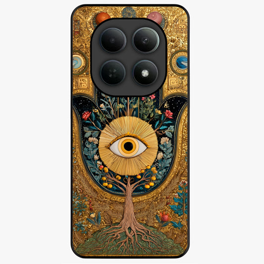 Ethereal Evil Eye Glass Case showing flat back view with mystical evil eye artwork and glossy glass finish.