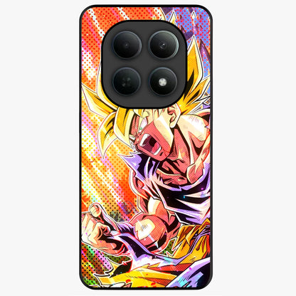 Firing Goku Glass Case showing flat back view with powerful anime inspired artwork and glossy glass finish.