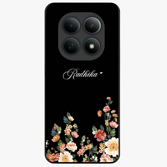 Floral Design With a Custom Personalized Name Glass Case showing flat back view with floral artwork and personalized name design.