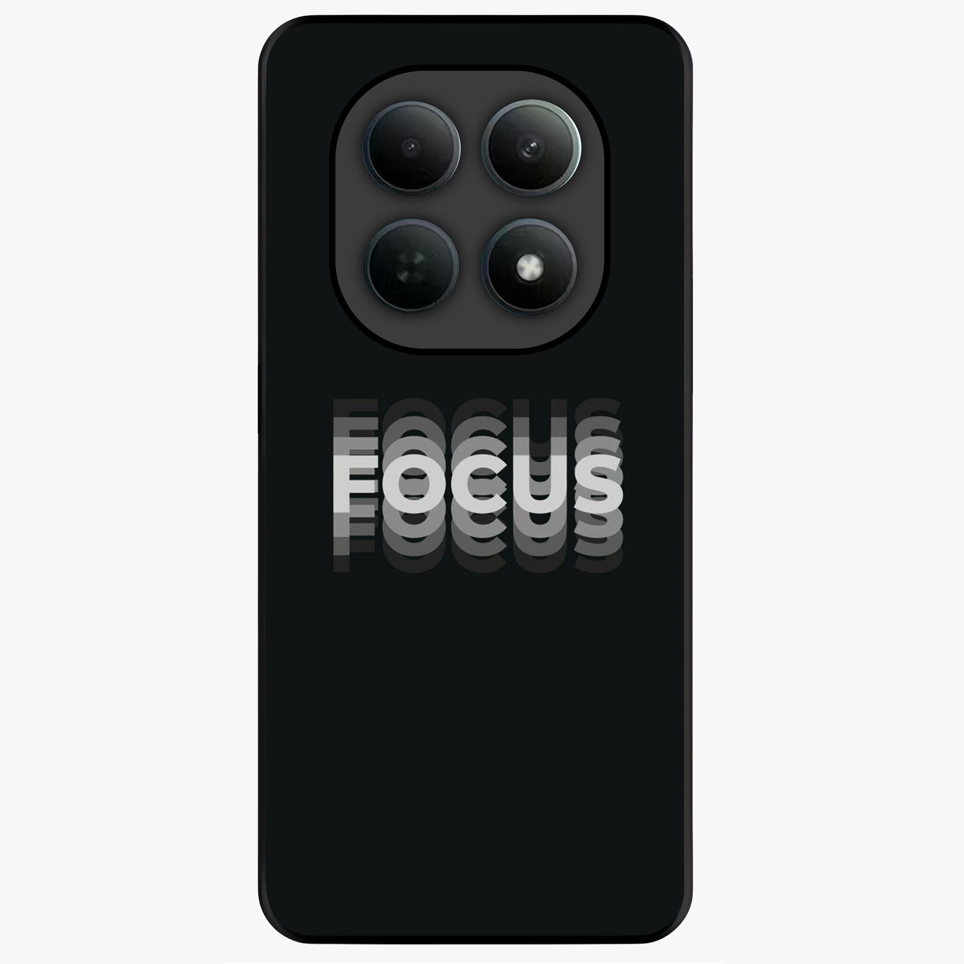 Focus Mode On Glass Case showing flat back view with bold motivational typography design and glossy glass finish.