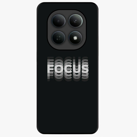 Focus Mode On Glass Case showing flat back view with bold motivational typography design and glossy glass finish.