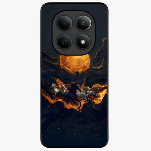 Golden Stallion Moonride Glass Case showing flat back view with majestic horse under moonlight artwork and glossy glass finish.