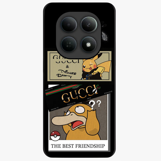 Gucci Play Mashup Glass Case showing flat back view with luxury inspired graphic artwork and glossy glass finish.