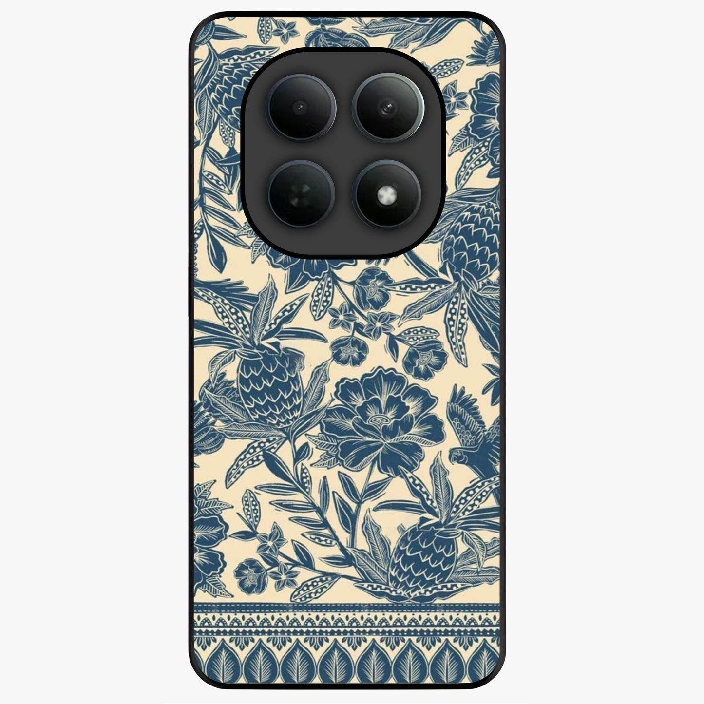 Heirloom Wild Bloom Glass Case showing flat back view with vintage inspired wild flower artwork and glossy glass finish.