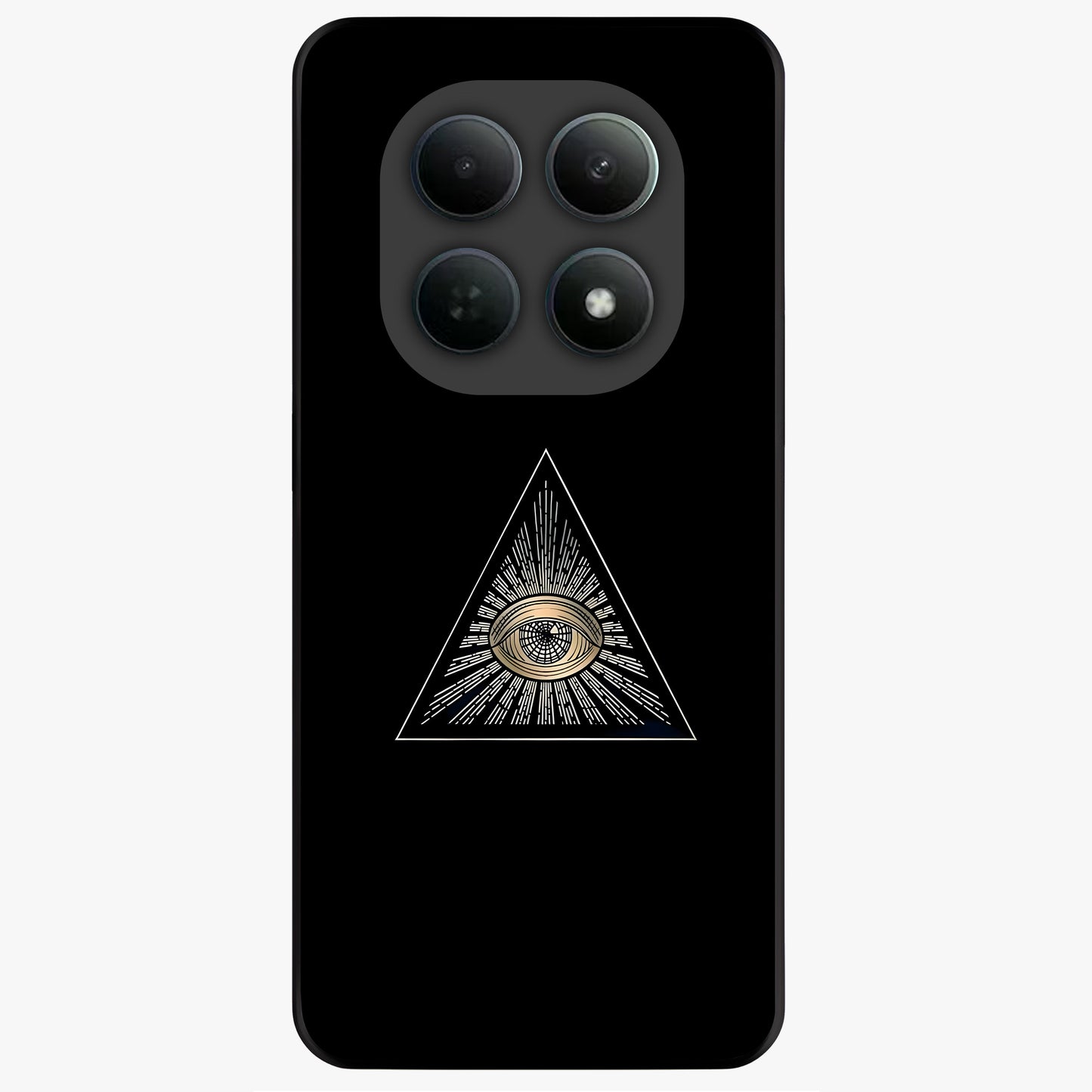 Illuminati Evil Glass Case showing flat back view with mysterious illuminati symbol artwork and glossy glass finish.