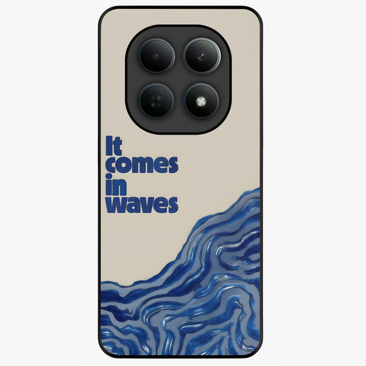 It Comes In Waves Quote Glass Case showing flat back view with inspirational wave themed quote artwork and glossy glass finish.