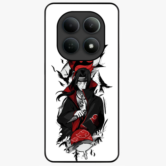Itachi Sharingan Glass Case showing flat back view with powerful anime eye artwork and glossy glass finish.