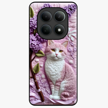 Lavender Cat Whimsy Glass Case showing flat back view with cute lavender cat artwork and glossy glass finish.