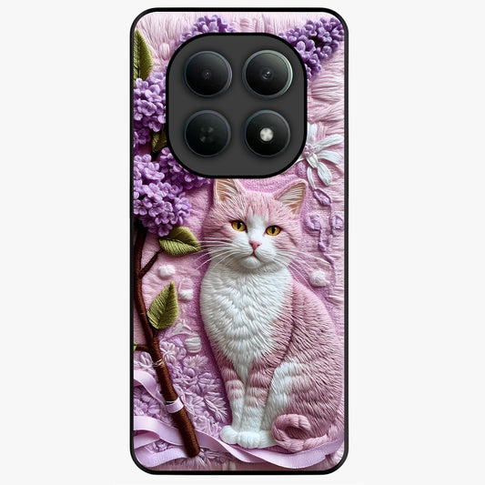 Lavender Cat Whimsy Glass Case showing flat back view with cute lavender cat artwork and glossy glass finish.