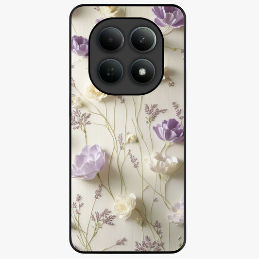 Lilac Breeze Harmony Glass Case showing flat back view with soft lilac themed artwork and glossy glass finish.