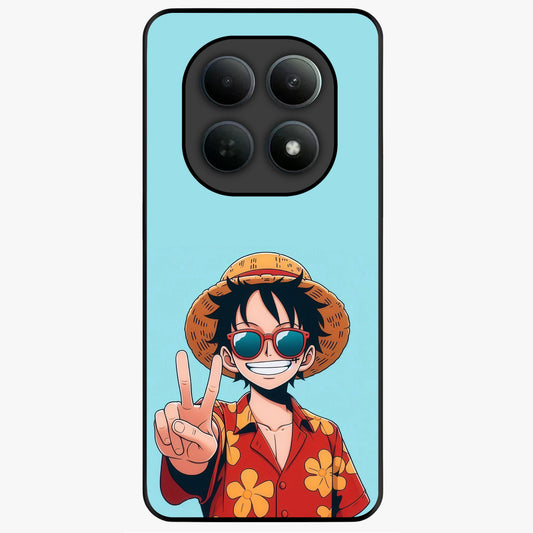 Luffy Summer Anime Vibe Glass Case showing flat back view with vibrant anime character artwork and glossy glass finish.