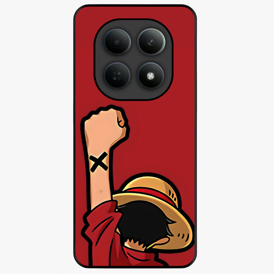 Luffy X Spirit Glass Case showing flat back view with bold anime character artwork and glossy glass finish.