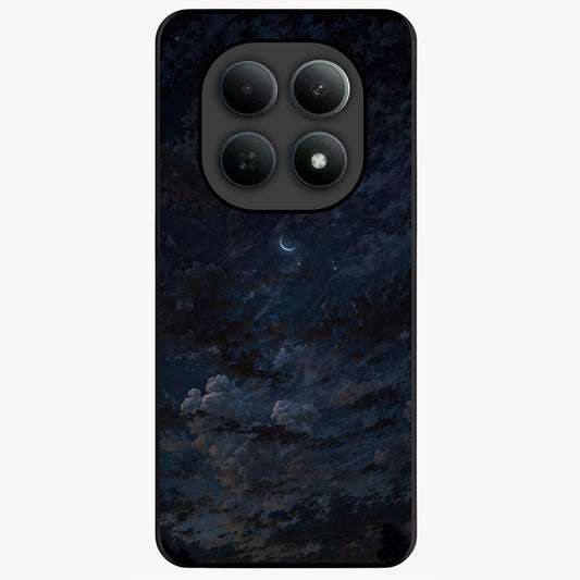 Lunar Veil Silence Glass Case showing flat back view with mystical moon veil artwork and glossy glass finish.