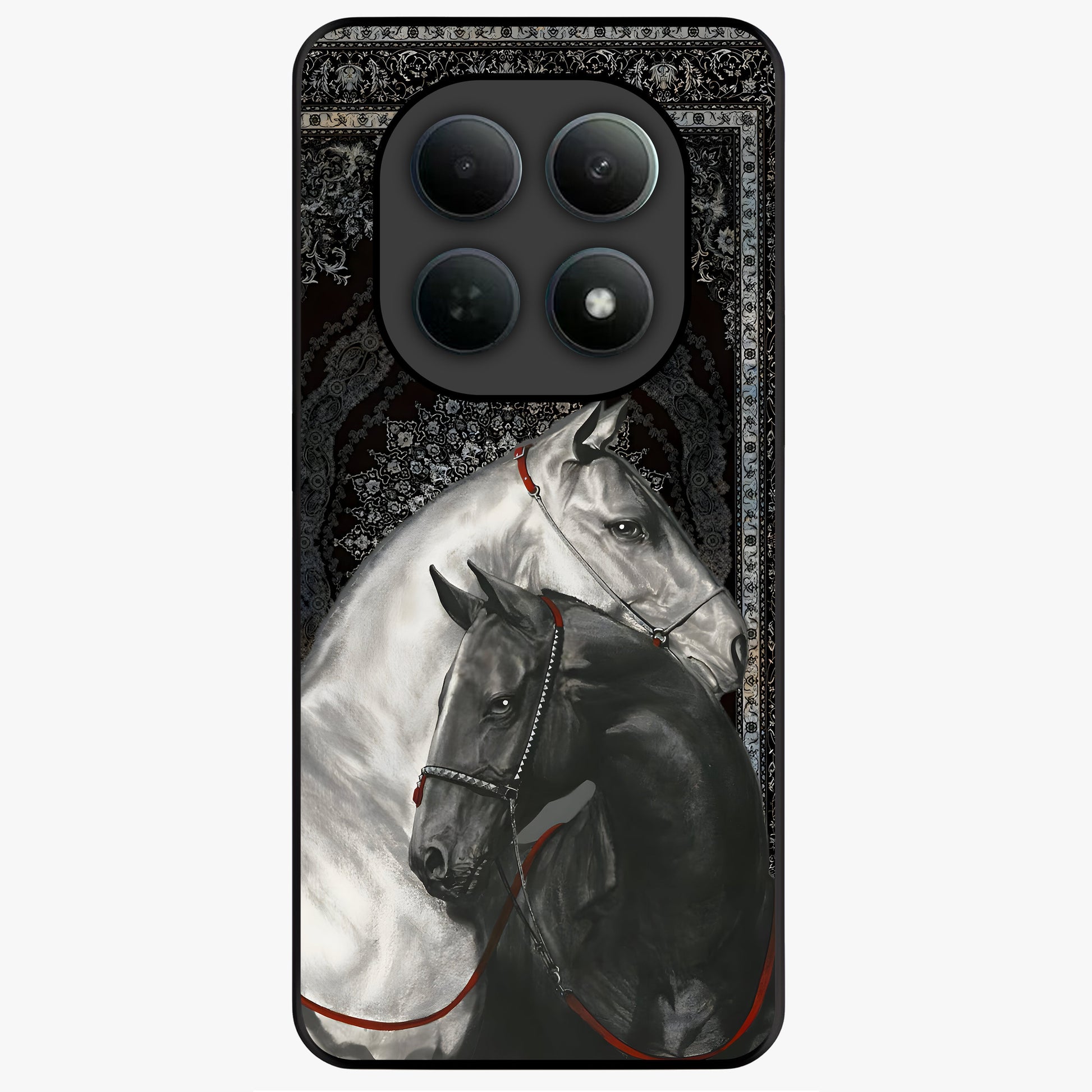 Majestic Ride Legacy Glass Case showing flat back view with powerful automotive inspired artwork and glossy glass finish.