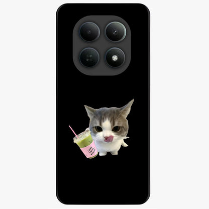 Matcha Cat Style Glass Case showing flat back view with cute matcha themed cat artwork and glossy glass finish.