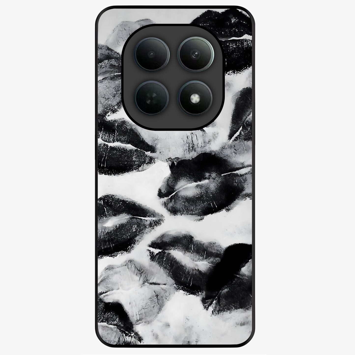 Midnight Kiss Marks Glass Case showing flat back view with lipstick kiss mark artwork and glossy glass finish.