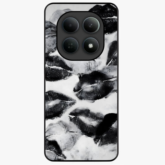 Midnight Kiss Marks Glass Case showing flat back view with lipstick kiss mark artwork and glossy glass finish.