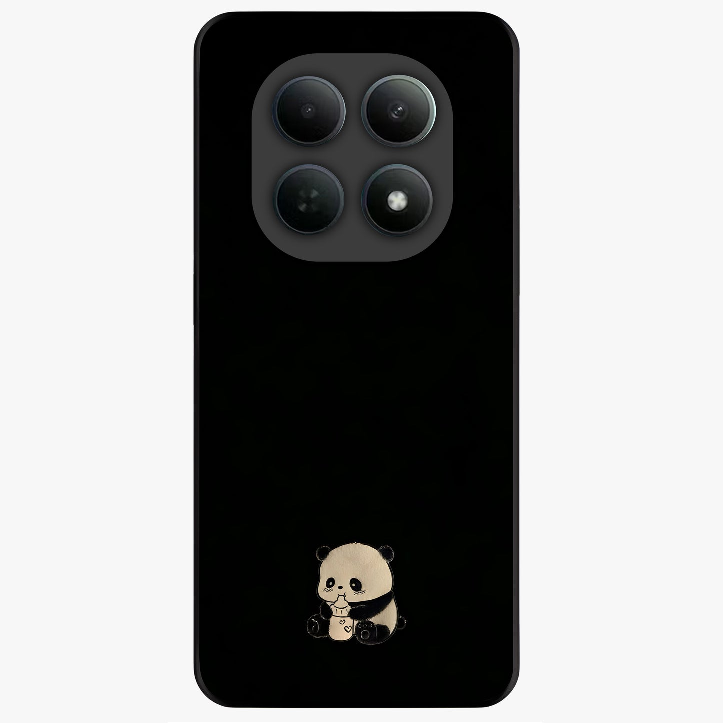 Midnight Panda Love Glass Case showing flat back view with cute panda themed artwork and glossy glass finish.