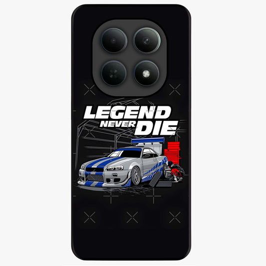 Midnight Racing Legacy Glass Case showing flat back view with sleek racing inspired artwork and glossy glass finish.