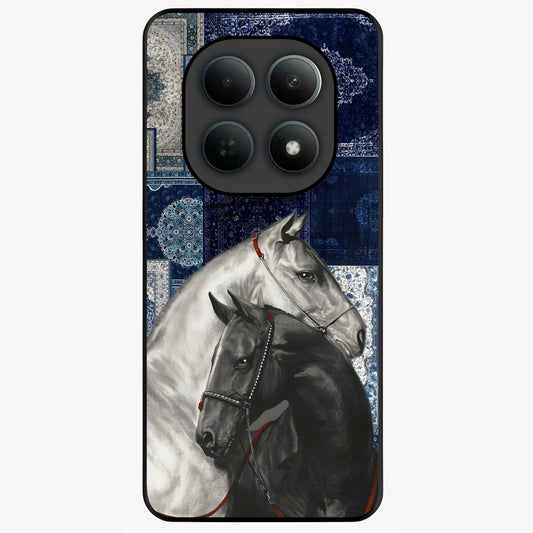 Midnight Stallion Blues Glass Case showing flat back view with majestic horse artwork and glossy glass finish.