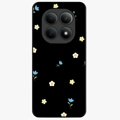 Minimalistic Blue With White Flower Pattern Glass Case showing flat back view with blue background and white flower pattern and glossy glass finish.
