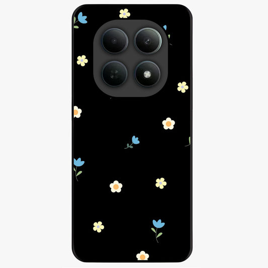 Minimalistic Blue With White Flower Pattern Glass Case showing flat back view with blue background and white flower pattern and glossy glass finish.
