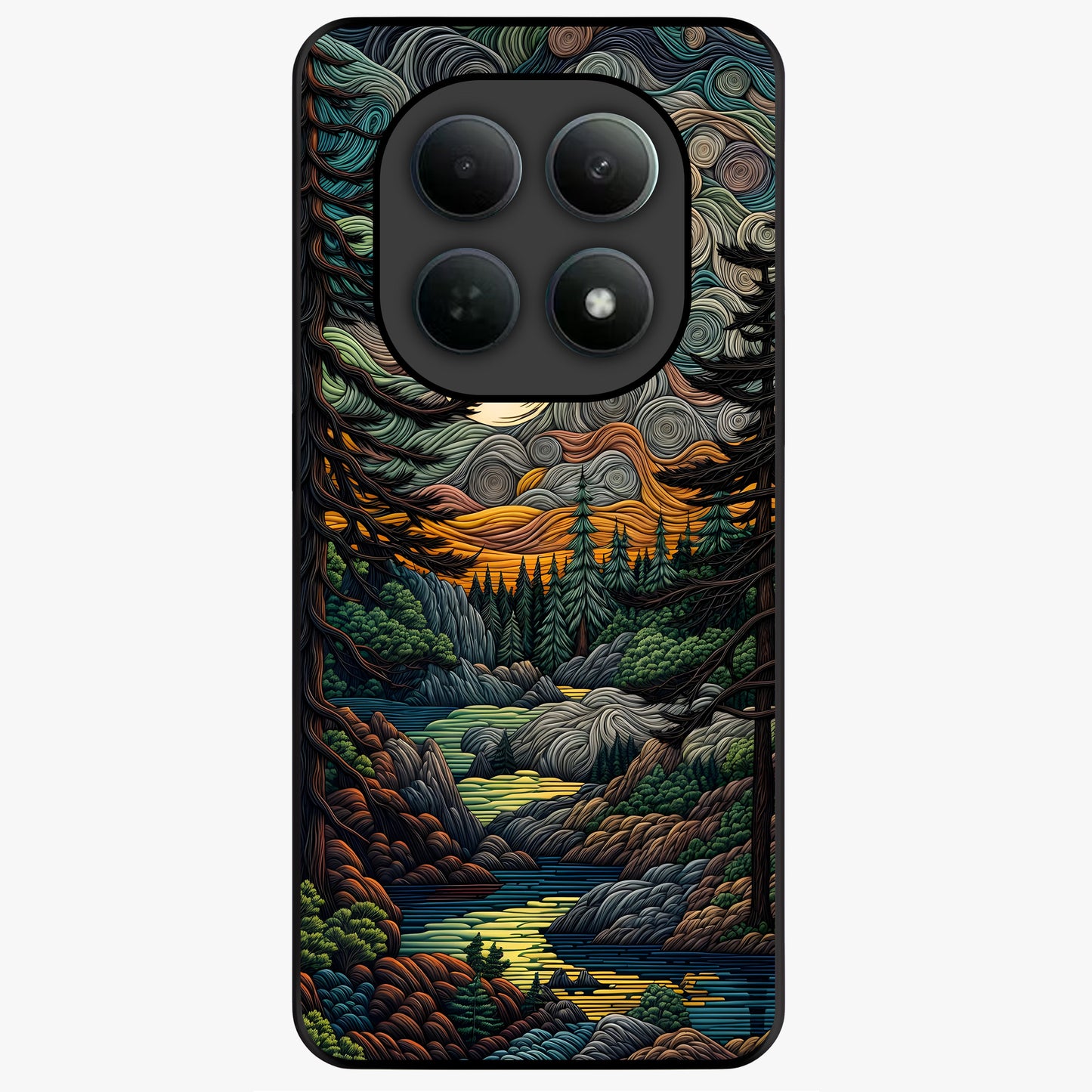 Moonlight Forest Dream Glass Case showing flat back view with mystical forest moonlight artwork and glossy glass finish.