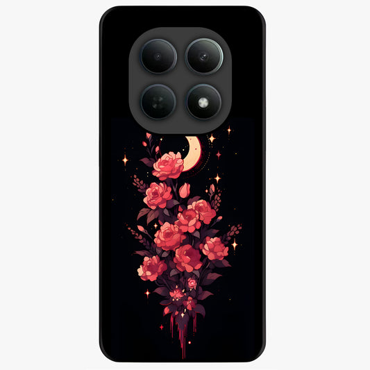 Moonlit Floral Elegance Glass Case showing flat back view with elegant floral artwork under moonlit tones and glossy glass finish.