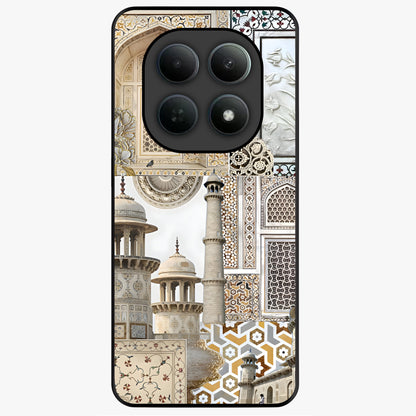 Mughal Marble Legacy Glass Case showing flat back view with intricate Mughal inspired marble pattern and glossy glass finish.