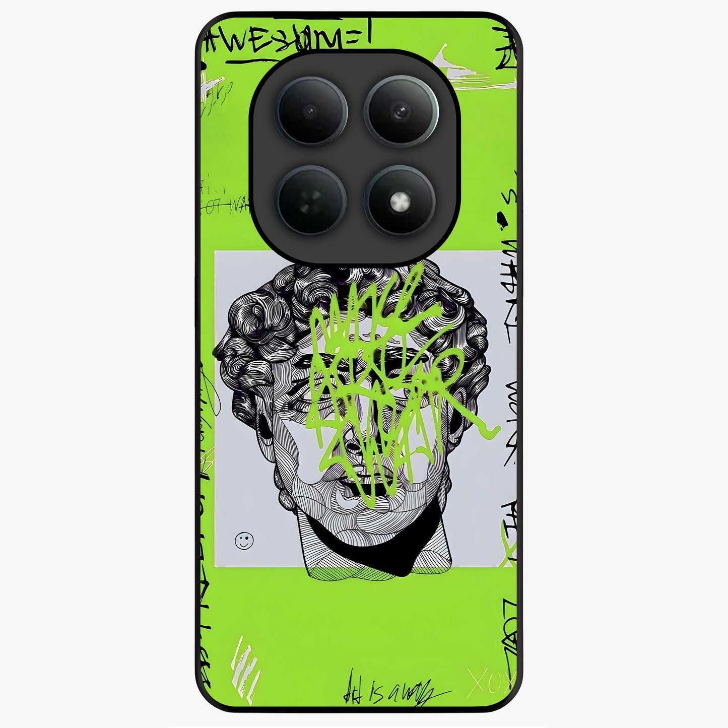 Neo Graffiti Rebellion Glass Case showing flat back view with vibrant graffiti artwork and glossy glass finish.