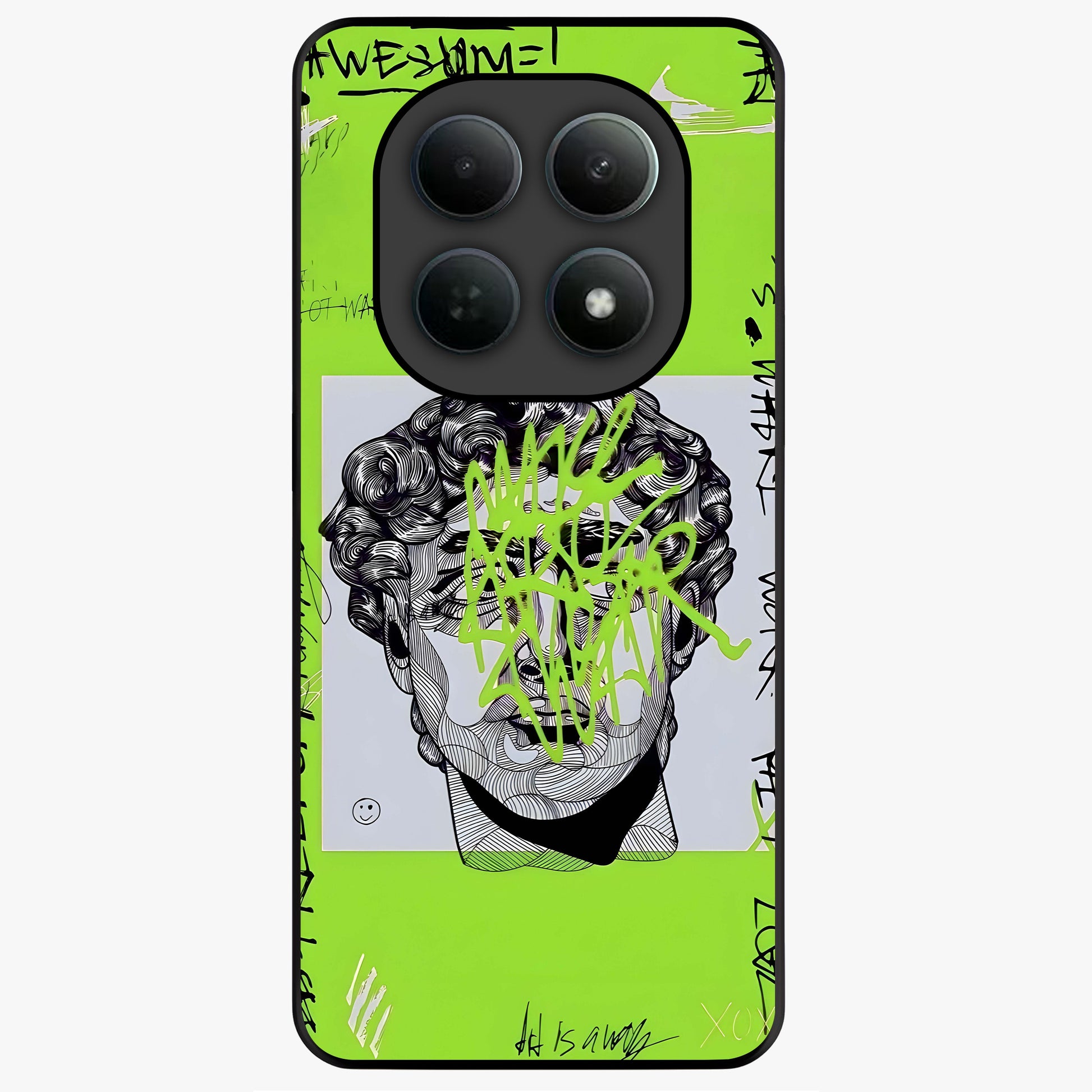 Neo Graffiti Rebellion Glass Case showing flat back view with vibrant graffiti artwork and glossy glass finish.