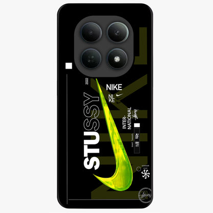 Neon Street Edition Glass Case showing flat back view with neon street style artwork and glossy glass finish.