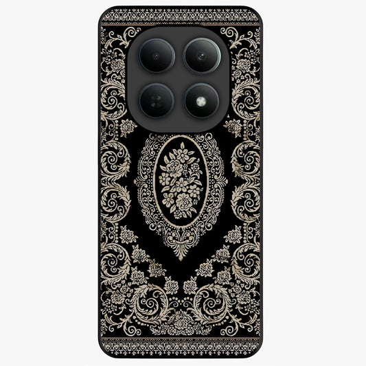 Noir Bloom Elegance Glass Case showing flat back view with elegant dark floral artwork and glossy glass finish.