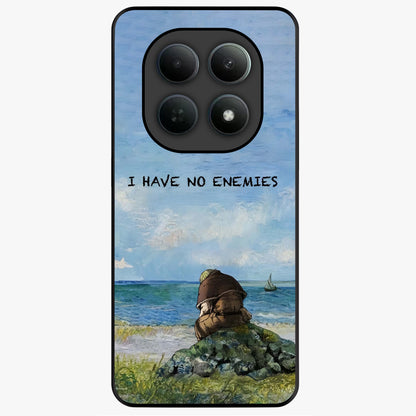 Peace Beyond War Glass Case showing flat back view with symbolic peace themed artwork and glossy glass finish.