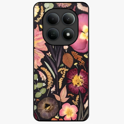 Petal Dream Tapestry Glass Case showing flat back view with intricate floral tapestry artwork and glossy glass finish.