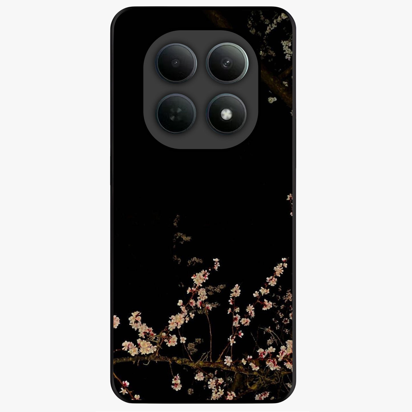 Petal Moon Light With Custom Name Glass Case showing flat back view with floral moonlight artwork and personalized name design.